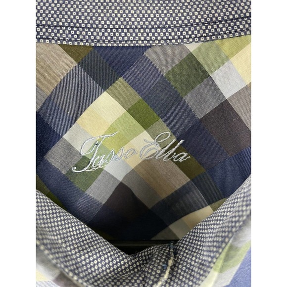 Tasso Elba Button Up Shirt Mens Plaid Long Sleeve Reverse Cuff XL 17”-17.5” - Picture 2 of 5